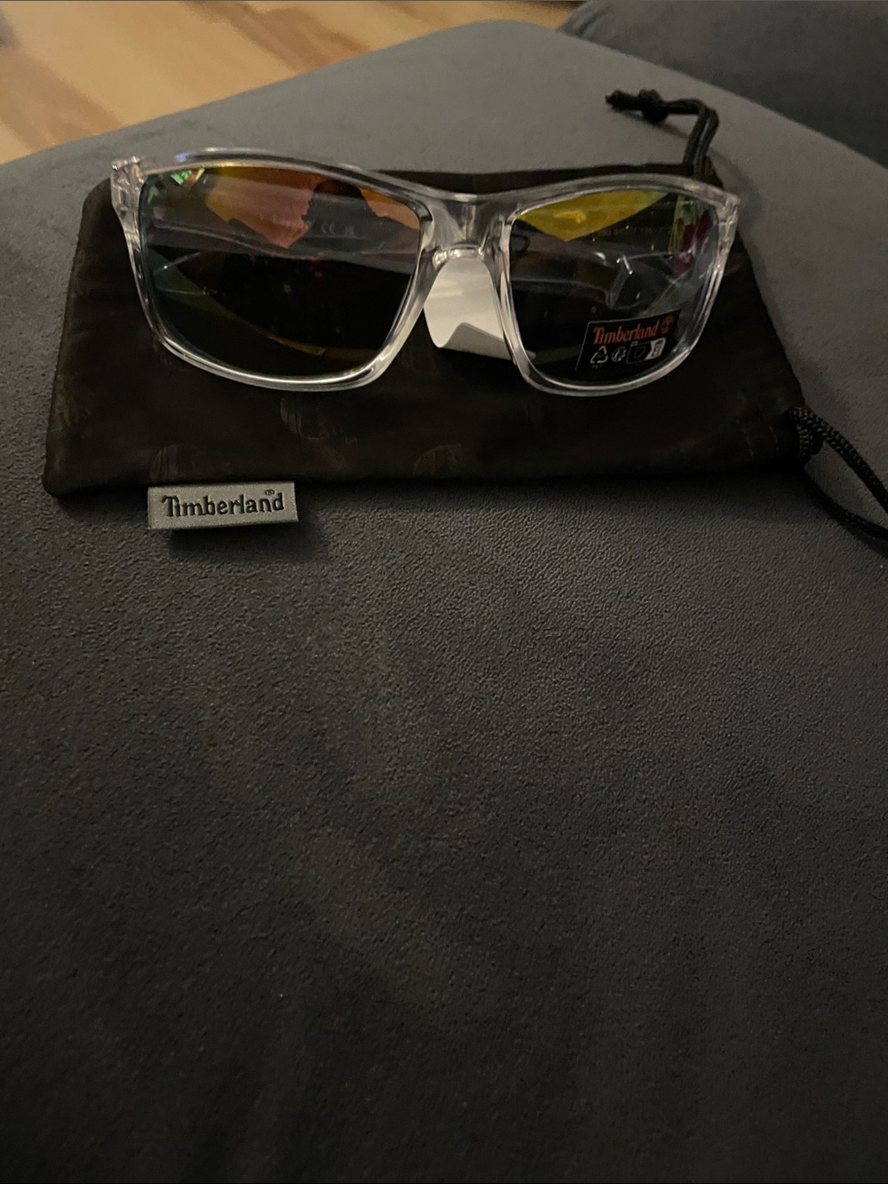 Timberland Clear Frame Sunglasses with Rainbow Mirrored Lenses